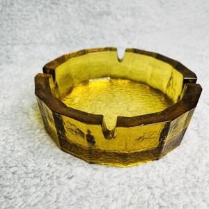 Amber Glass Ashtray 6" Vintage Mid Century Modern MCM Thick Glass Heavy Textured
